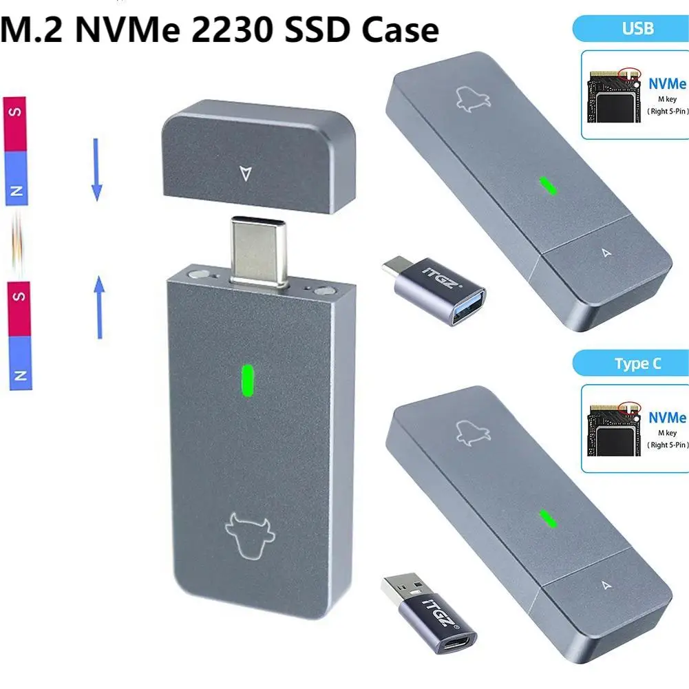 

M.2 NVMe 2230 SSD Enclosure 10Gbps Aluminum Solid State Drive USB3.2 Gen2 External Hard Disk Box USB Type-C M&B Key for M2 2230