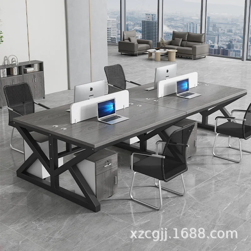 

Customized Modern Minimalist Office Desk 4 People, Computer Desk with Screen Partition Employees, Staff Desk and Chair S