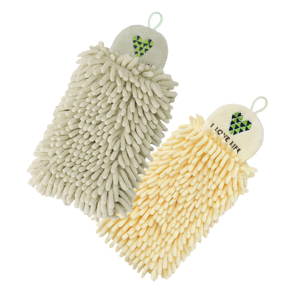 

2pcs Chenille Hand Towel Set Quick Dry Absorbent Bath Kitchen Towels Hanging Storage Green Yellow Home Textiles