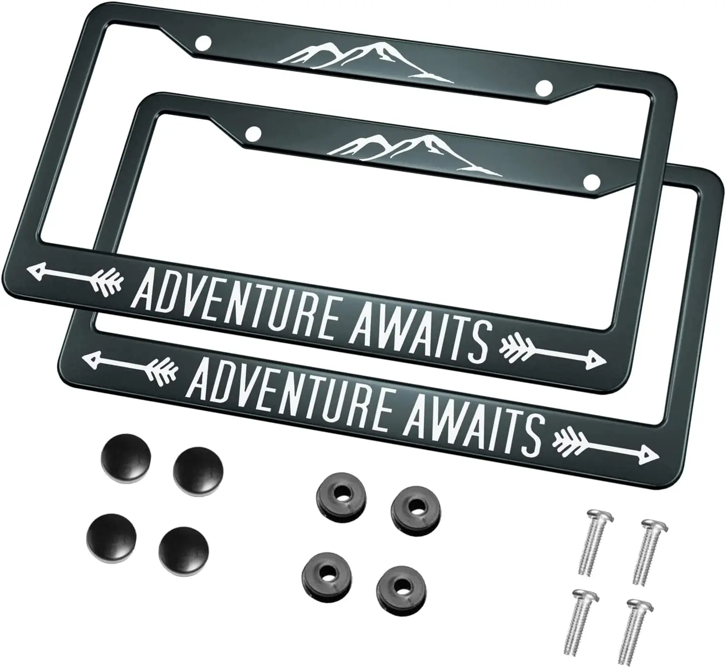 Adventure Awaits License Plate Frame Alpine Travel Enthusiasts Metal 2 Pcs Licenses Plate Covers Car Tag Frame for US Vehicles