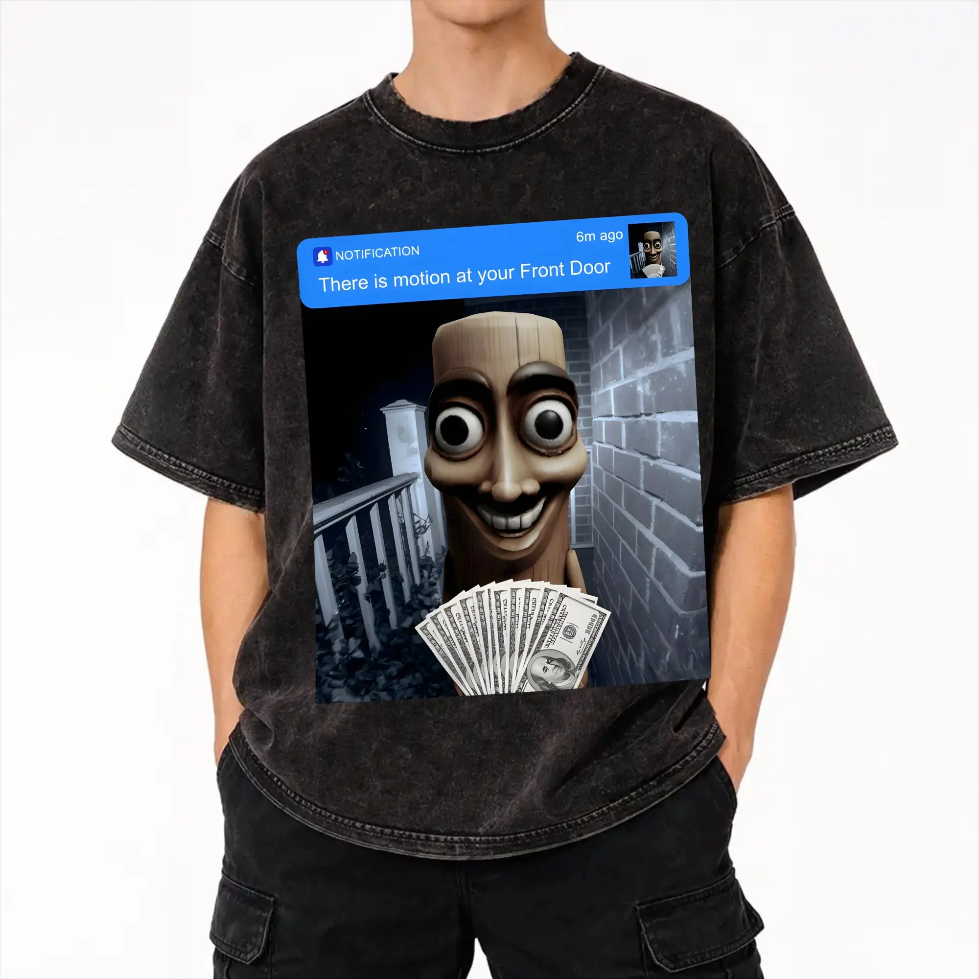 There is motion at your front door Tung tung tung sahur  T Shirts Hip Hop Washed Short Sleeve T-Shirt  Novelty Streetwear