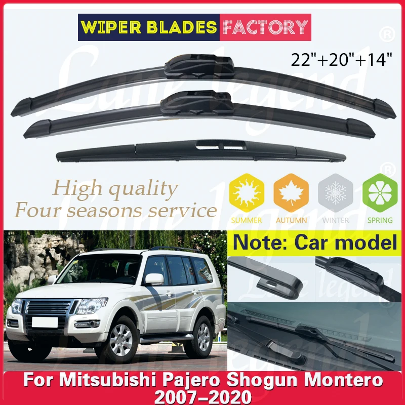 

For Mitsubishi Pajero Shogun Montero V80 V87 V93 V97 2007-2020 Car Front Rear Wiper Blades Windscreen Auto Windshield 22"20"14"