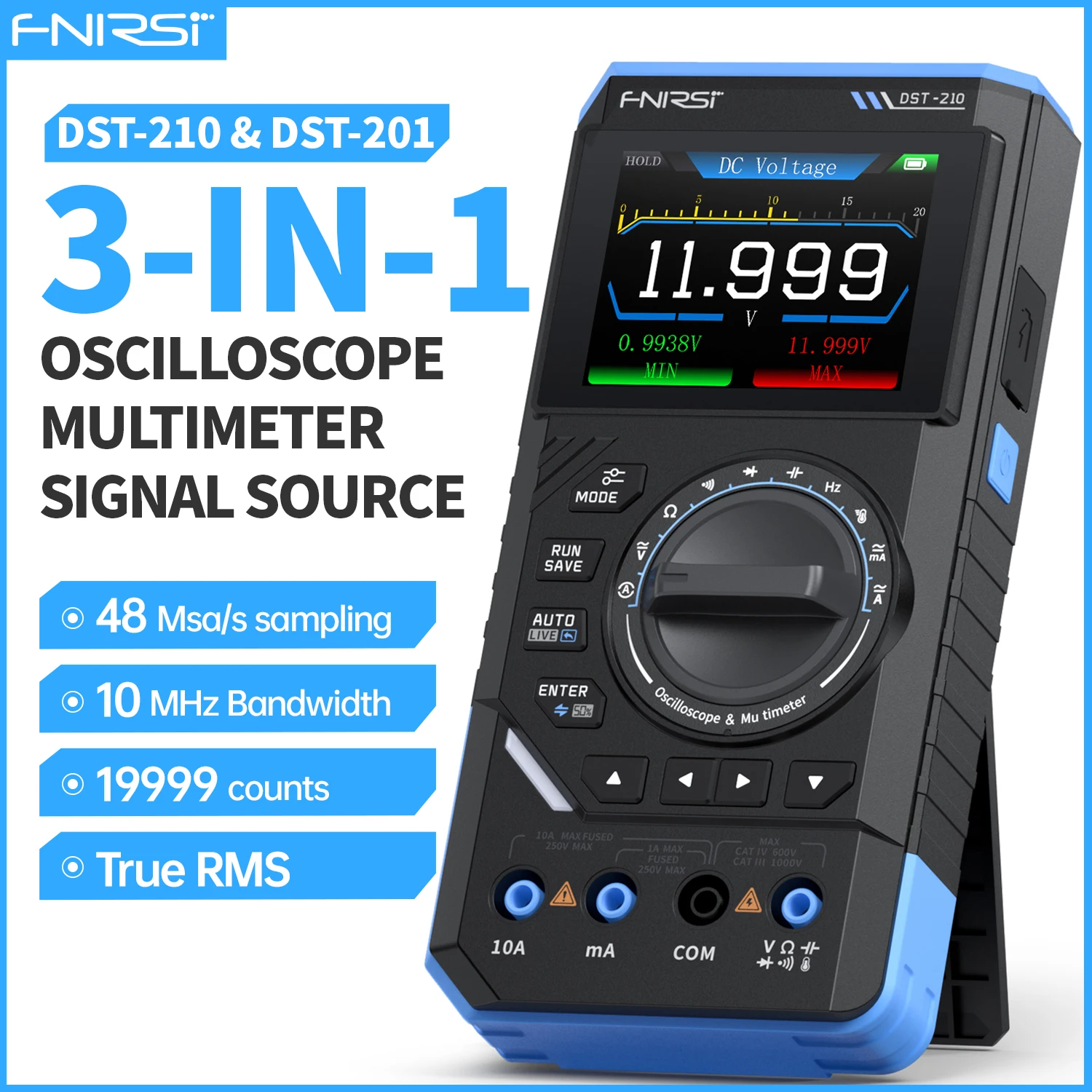 FNIRSI DST-210 y DST-201 3 en 1 multímetro Digital osciloscopio fuente de señal 19999 recuentos 10MHz/1MHz herramientas de electricista portátiles
