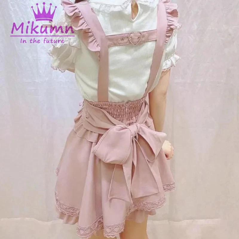 Mikumn Gothic Lolita Retro Bow Pearl Buckle Ruffles Suspender Skirts Y2k Japanese Girls Sweet Kawaii Lace A-Line Mini Skirts - Image 6