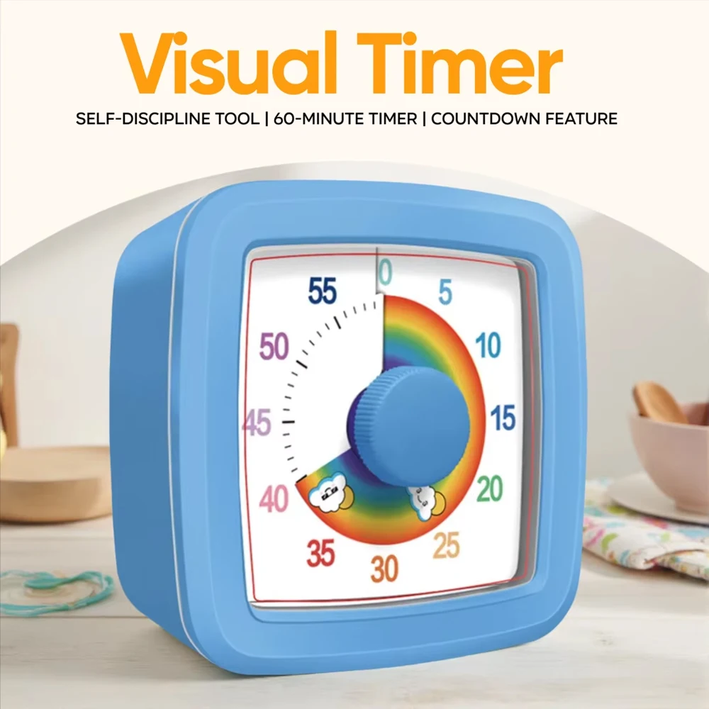 Temporizador Visual de 1 Pieza, Herramienta de Autodisciplina para Niños, Cuenta Regresiva de 60 Minutos, Cronómetro para el Control del Tiempo de Estudio y Tareas Escolares