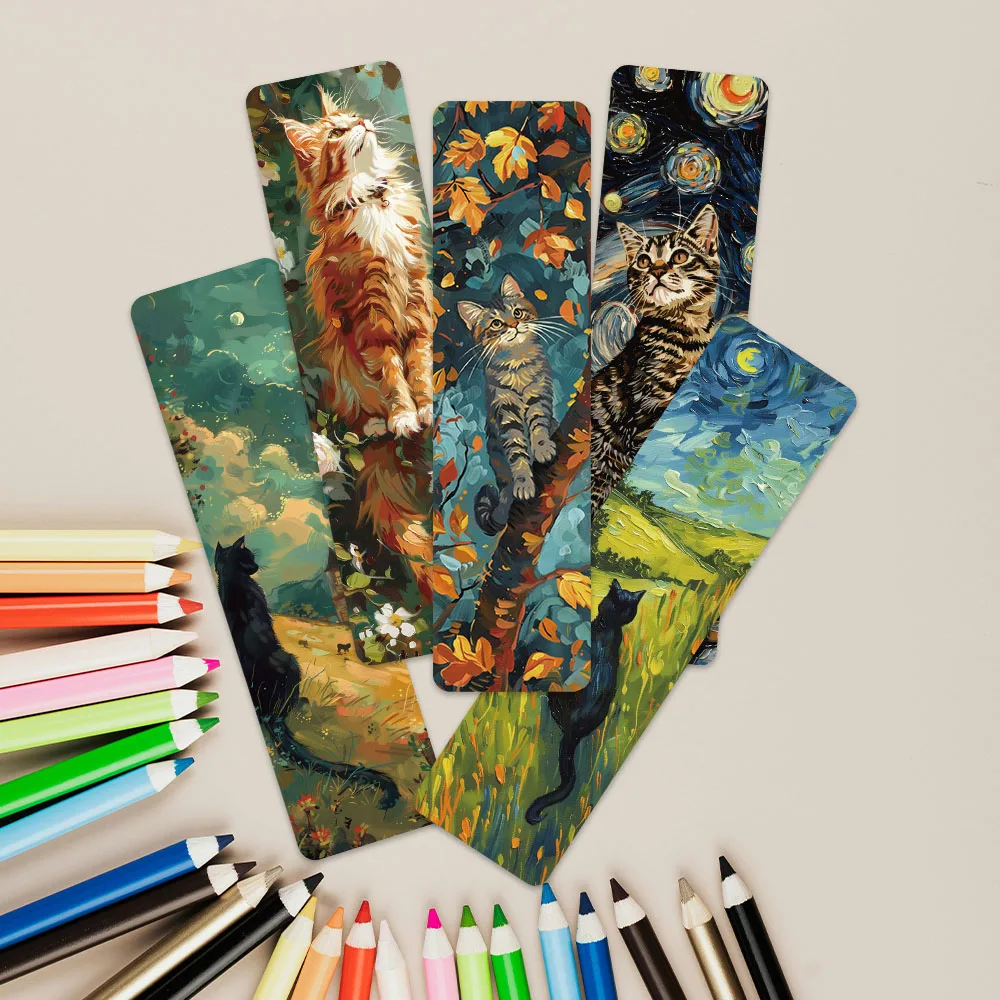 30pcs Retro Aesthetic Oil Painting Cats Paper Bookmarks For Students Readers Library Office Book Journal Page Marker