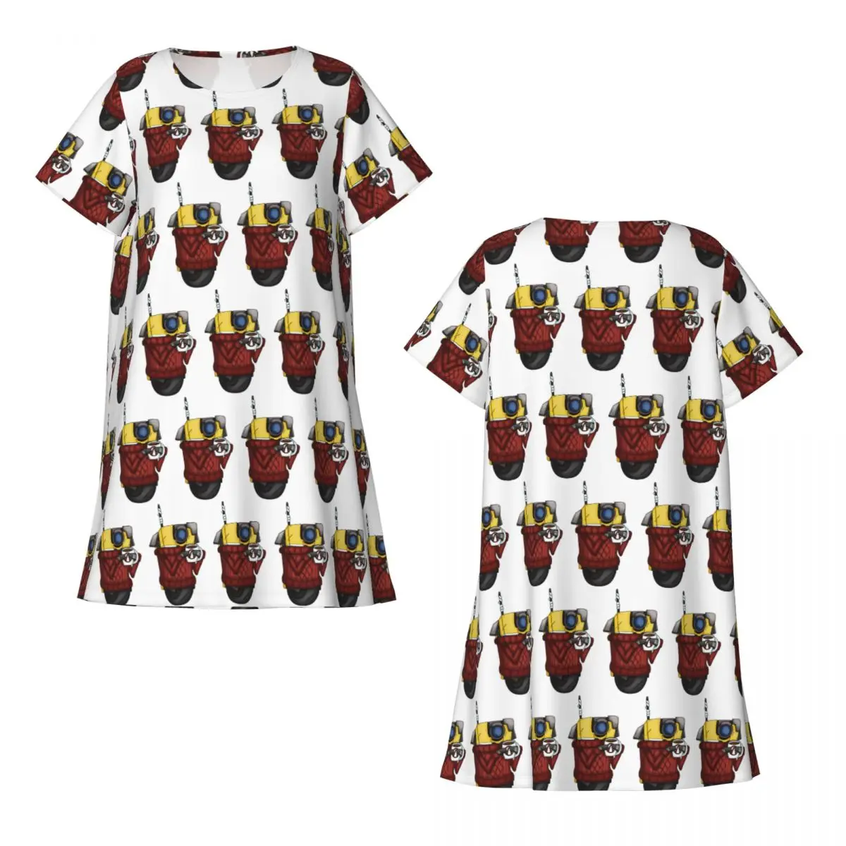 Camisola aconchegante Borderlands Claptrap de manga curta para mulheres, camisola de dormir de manga curta, vestido de pijama macio