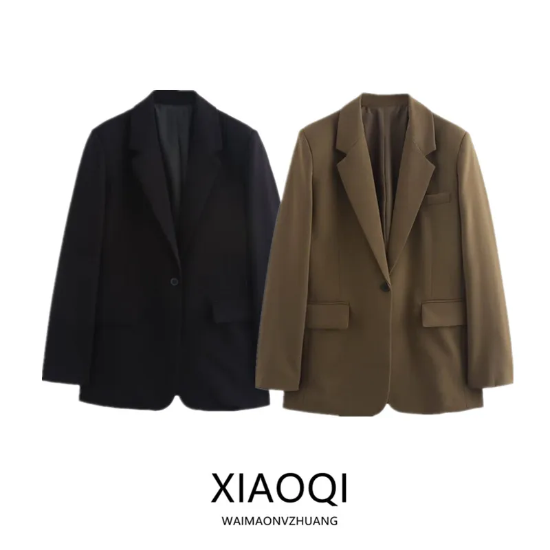 

Basic Sle Long Sve Turn-down Collar Casual Suit Jaet New Arrival Autumn Winter Women's Faion Versatile Medium Length
