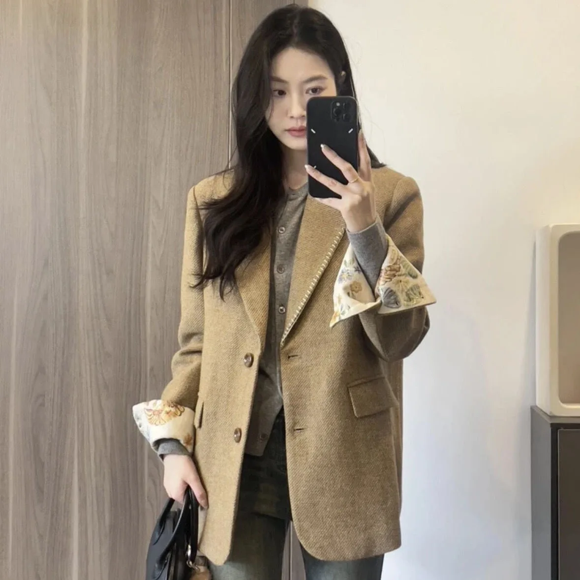 

2025 New Korean Sle Loose Faionable Casual Versatile Women's Suit Jaet Mid-Length Trendy Busin Casual Long Sve