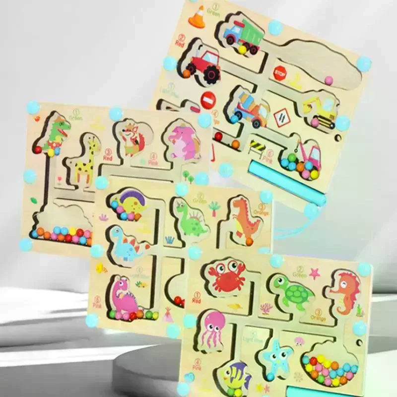 

Children Magnetic Pen Moving Ball Game Color Sorting Counting Board Training Educational Toys