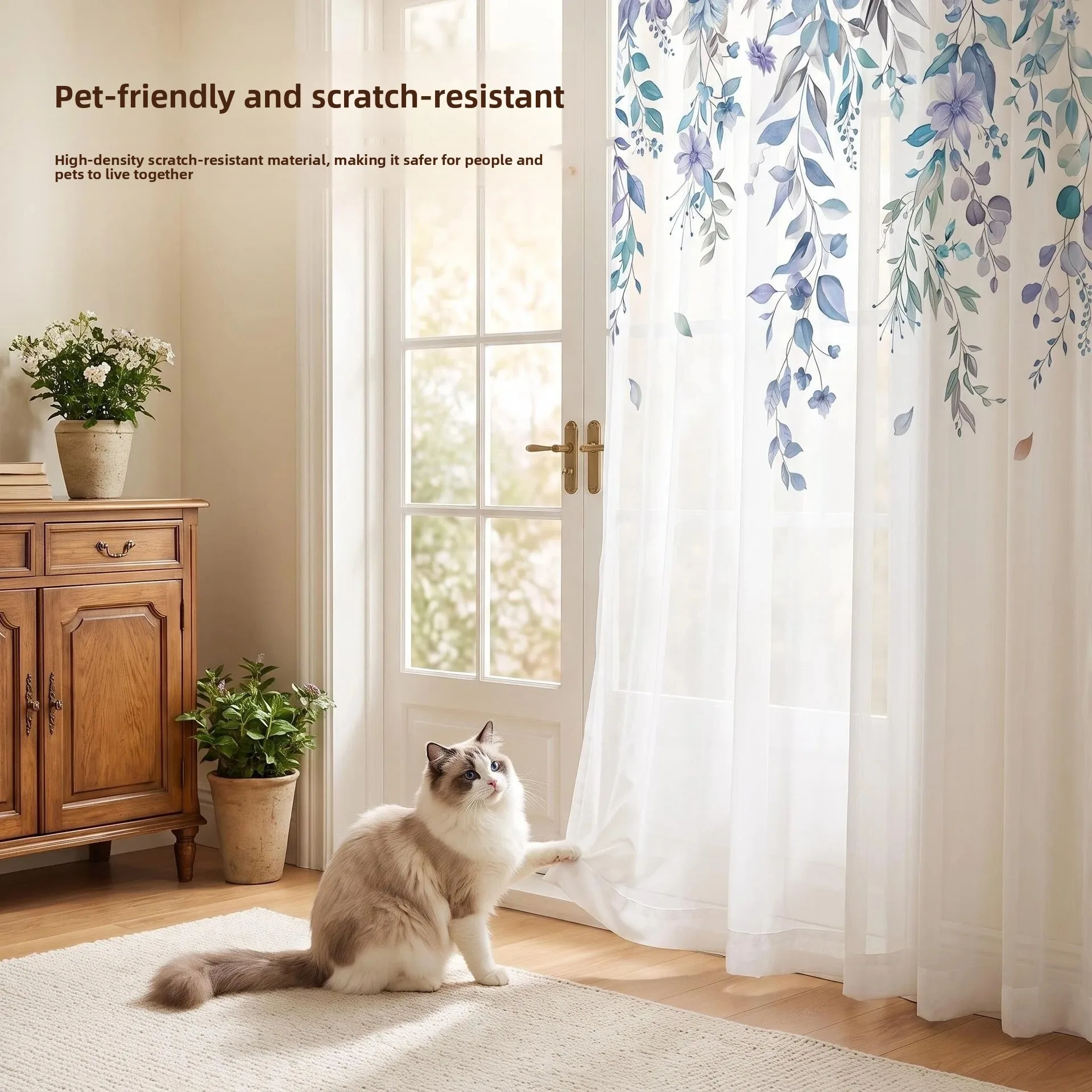 Curtain Sheer Voile - Zasłona z tiulu z kwiatowym nadrukiem