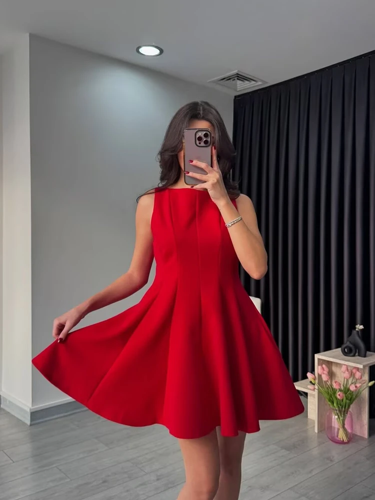 

PB&ZA Womens Sleeveless Red A Line Mini Dress Elegant Stylish Party Cocktail Dress Perfect for Special Occasions