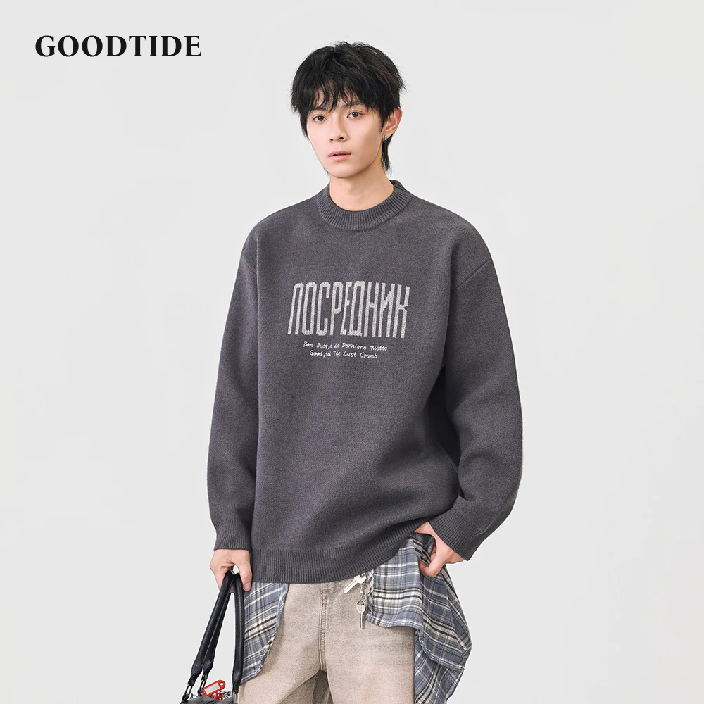 موضة الرجال عادية طاقم الرقبة سترة 2025 شتاء جديد إلكتروني طباعة بلوفر مغزول مريح لينة كم طويل البلوز #5