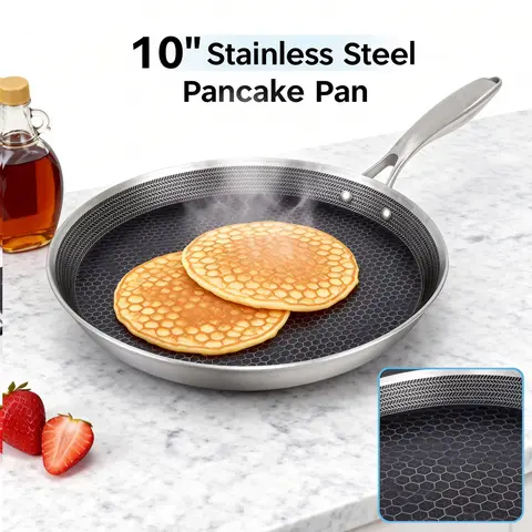 Crepe Pan Nonstick Honeycomb Dosa Pan Stainless Steel Ergonomic Handle Kitchen Pancake Pan Induction Compatible Tortilla Pan