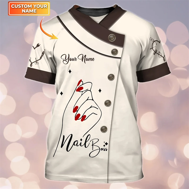 

Fashion Summer Short Sleeve T-shirts 3d Print Nail Technician Pattern Loose T-shirt Uniforms Trend Daily O Neck New Design Tops