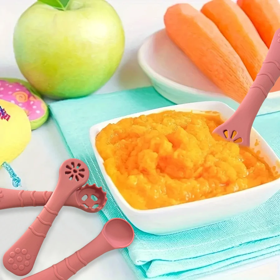 

3 шт., милые детские обучающие ложки, набор посуды, пищевая силиконовая липкая ложка, детские столовые приборы, тренировочная ложка, посуда для кормления
