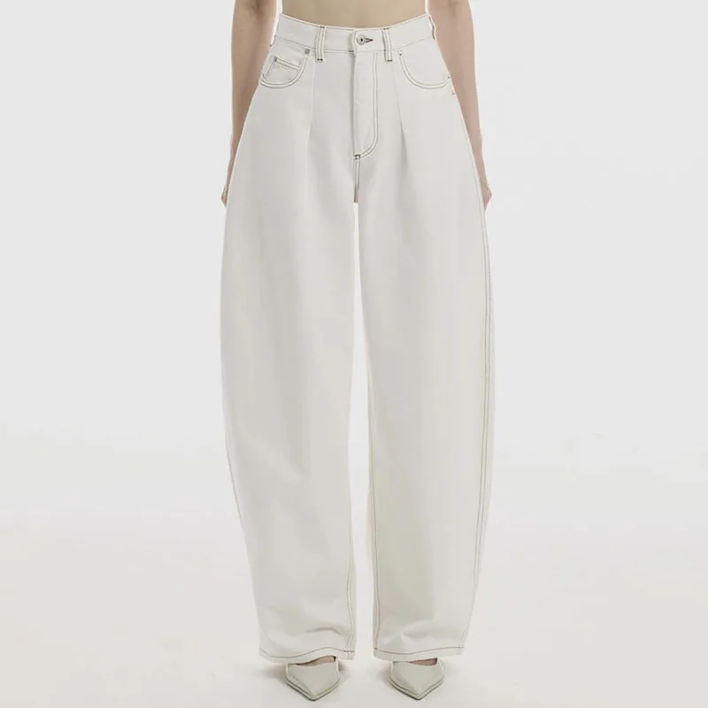 

Y2K Style High Waist White Barrel Jeans Women Loose Fit Casual Denim Pants