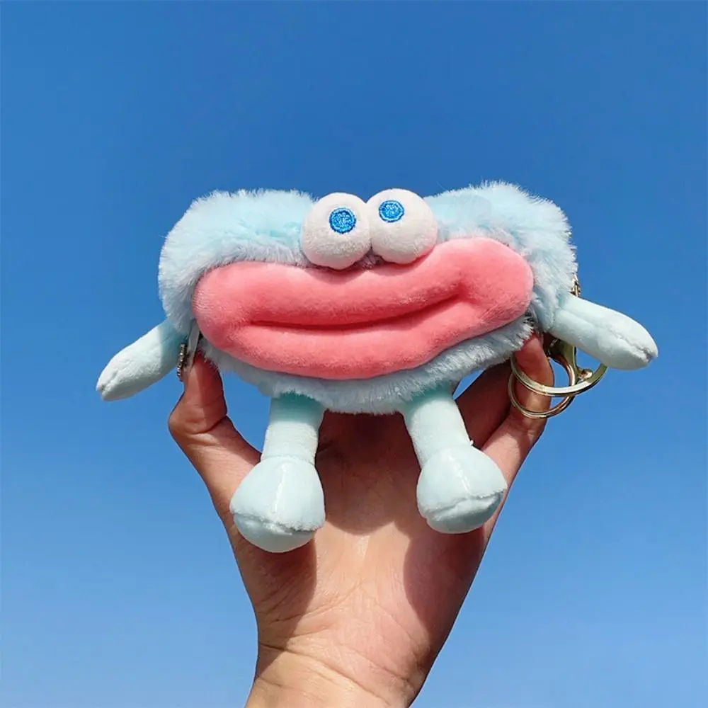 Plushies Funny Big Mouth Keychain Mini Cartoon Big Eyes Plush Pendant Y2K Plush Stuffed Sausage Mouth Keyring Hanging Accessory