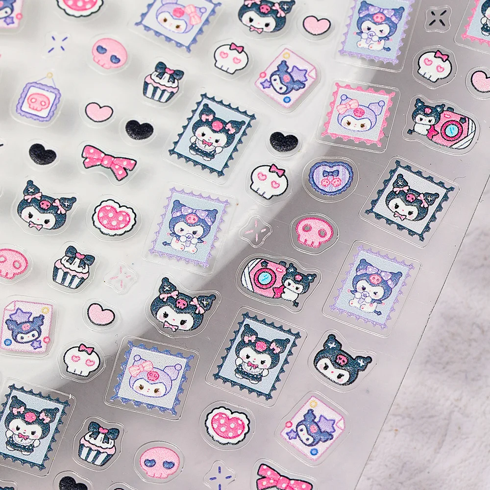 

New Cartoon Stamp Relief Nail Sticker Kulomi Sanrio Hello Kitty Cute Stamp 5D Three-dimensional Nail Sticker