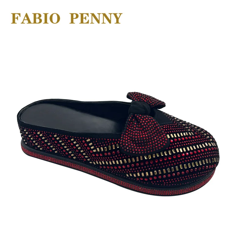 Italian design fashion casual Colorful Shiny Diamonds  Round Toe flat Baotou Shoes African party lady slippers