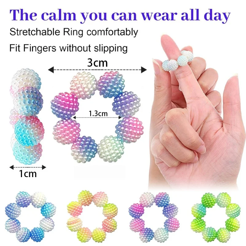 10Pack Colored Fidget Ring Spiky Bead Sensory Finger Rings for Stress Relief Finger Anxiety Rings Calming Fidget Toys Ring Massa