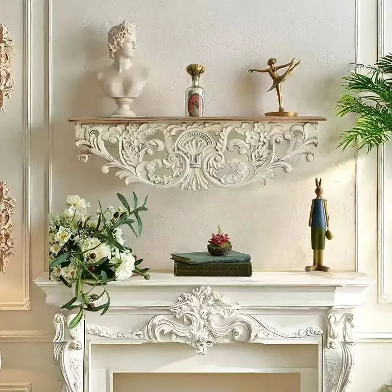 French retro wall mounted shelf, wall decoration, living room antique carved wall mounted design