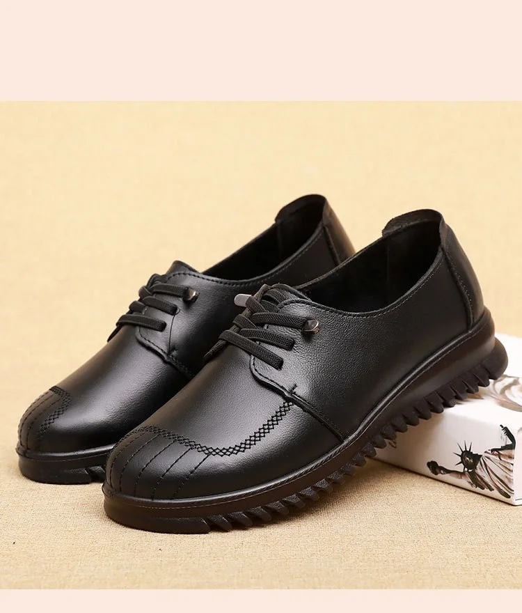 Autumn Sneakers Women Shoes Loafers Lace Up Genuine Leather Flat Casual Shoes Women Breathable Walking Shoes Ladies Shoes