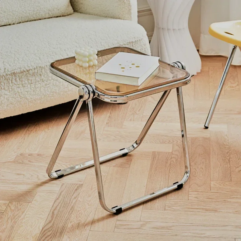 Creative Coffee Table, Transparent Plastic Bedside Table, Folding Design Side Table, Multi-Scene Home Bedroom Side Table