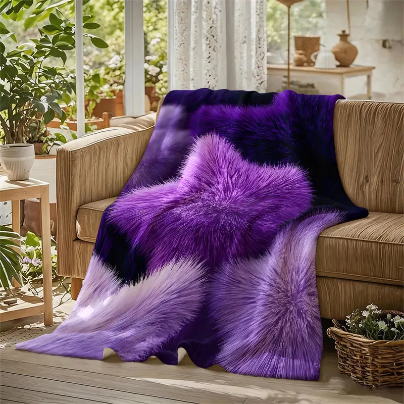 Purple Furry Stars Flannel Blanket Warm Soft Halloween Christmas Decorative Couch Warm Cozy All-Season Gift