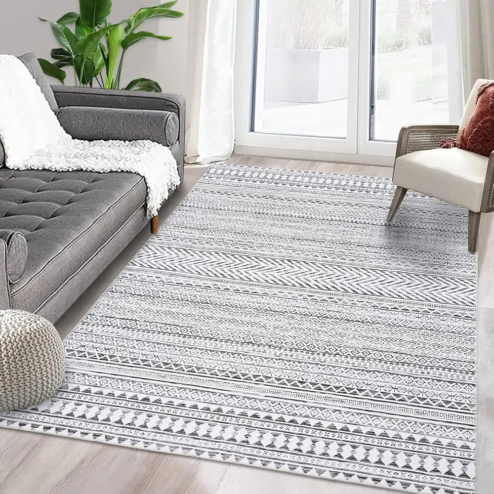 

Boho Area Rug Indoor Hine Washable Moroccan Stain Resistant Non-Shed Carpet Non-Slip Throw Area Rug For Living Room Bedroom, 3'