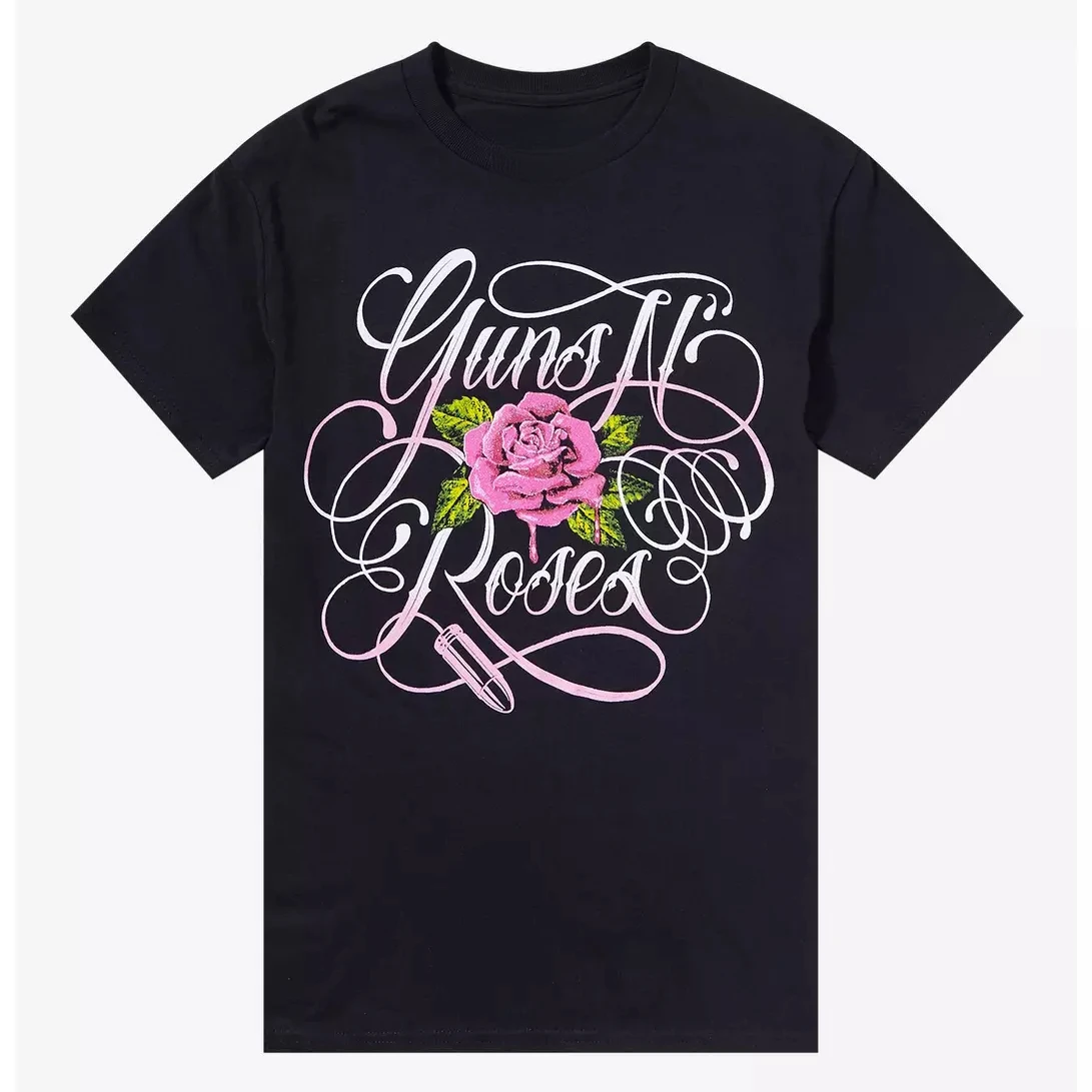 Guns N' Roses Glitter Rose Band T-Shirt Cotton Graphic Tee Men Women Summer Streetwear