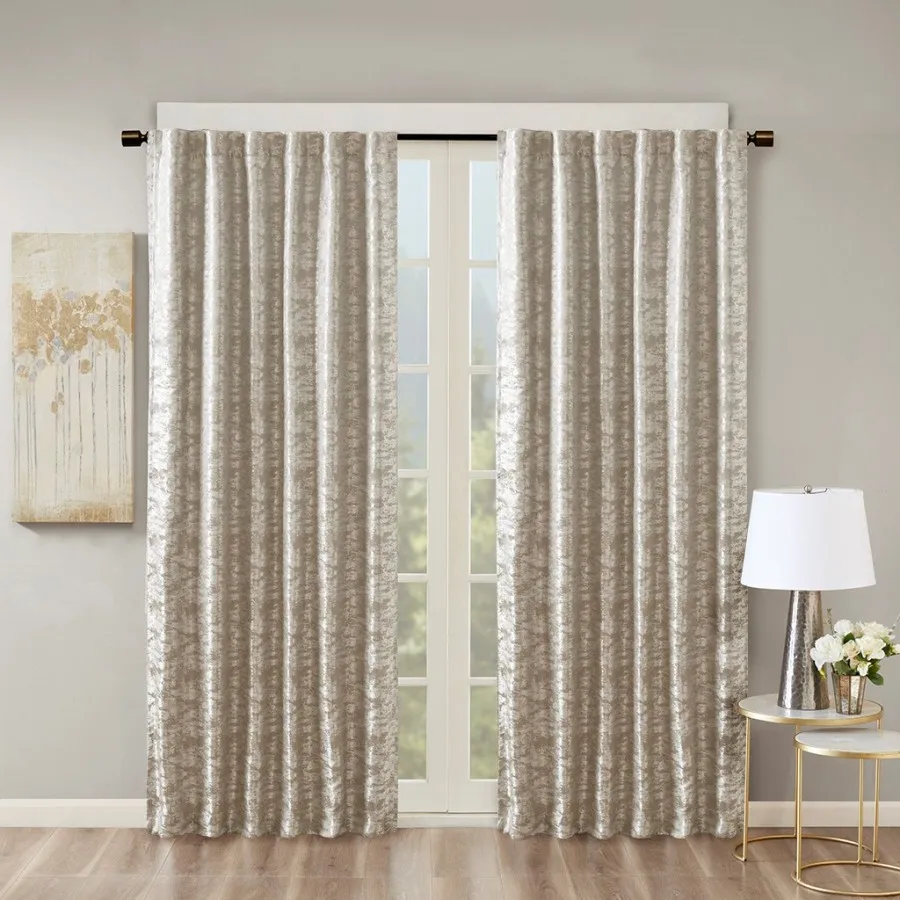 

Home decor curtains: Jacquard fabric, total blackout lining, black color, rod pocket and back tab hardware compatibility