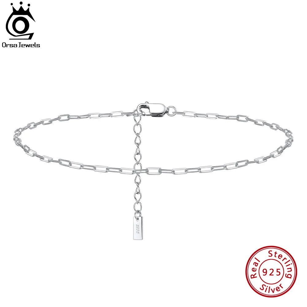 ORSA JEWELS Повседневная цепочка скрепки 1,5 мм, браслет в стиле минимализм, однотонный браслет из стерлингового серебра 925 пробы, летний подарок, женский браслет для ног, пляжный TSA22