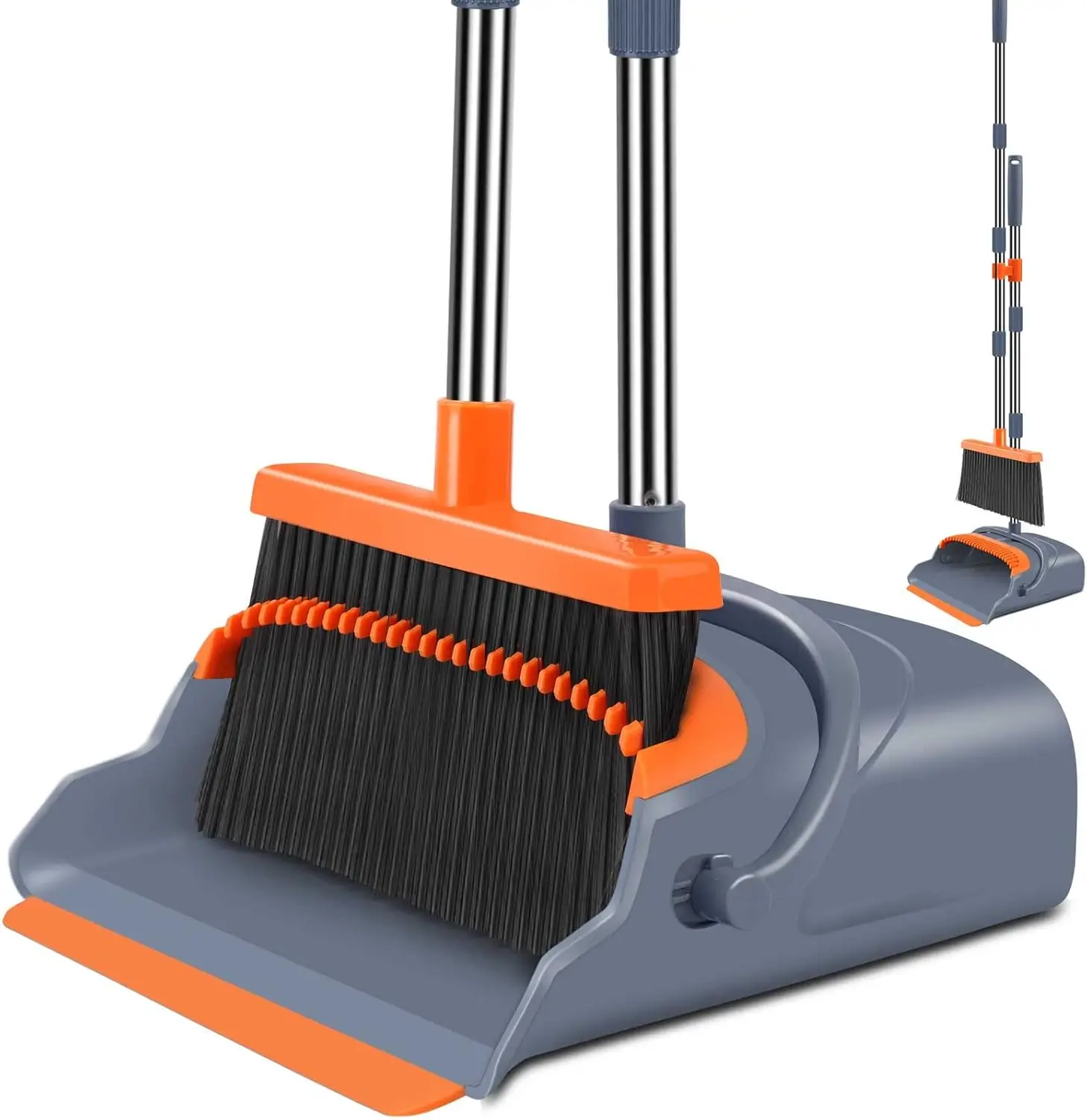 

Self-Cleaning Broom and Dustpan Set with Teeth, Extendable Handle for Indoor Outdoor Use, Ideal for Pet Hair Cleaning