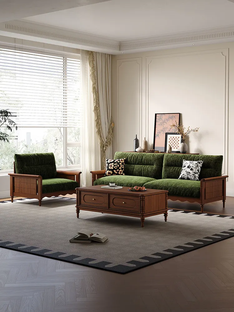 Solid wood fabric sofa household light luxury small apartment oak straight row sofa medium antique soft bag sofa living room