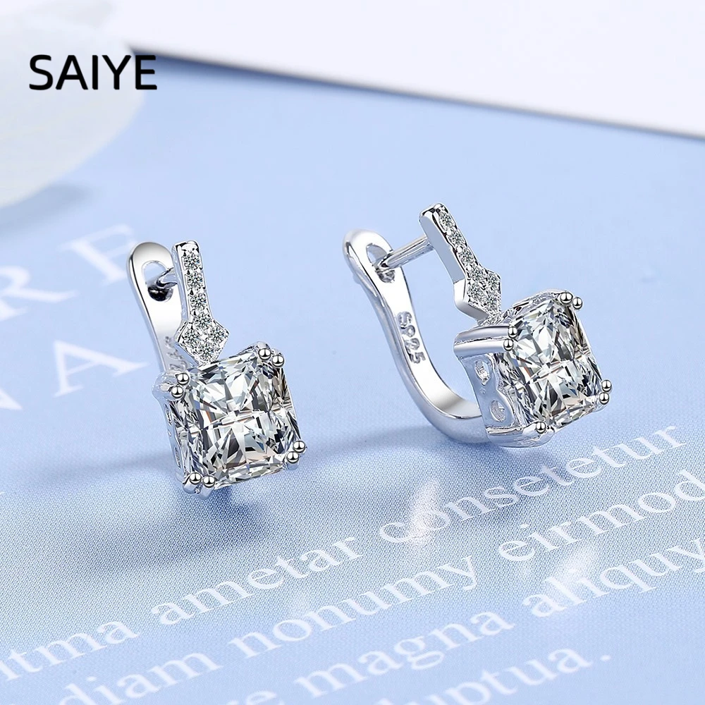 925 Sterling Silver Princess Cut Huggie Earrings for Women Square Cubic Zirconia Leverback Ear Buckle Luxury Wedding Jewelry
