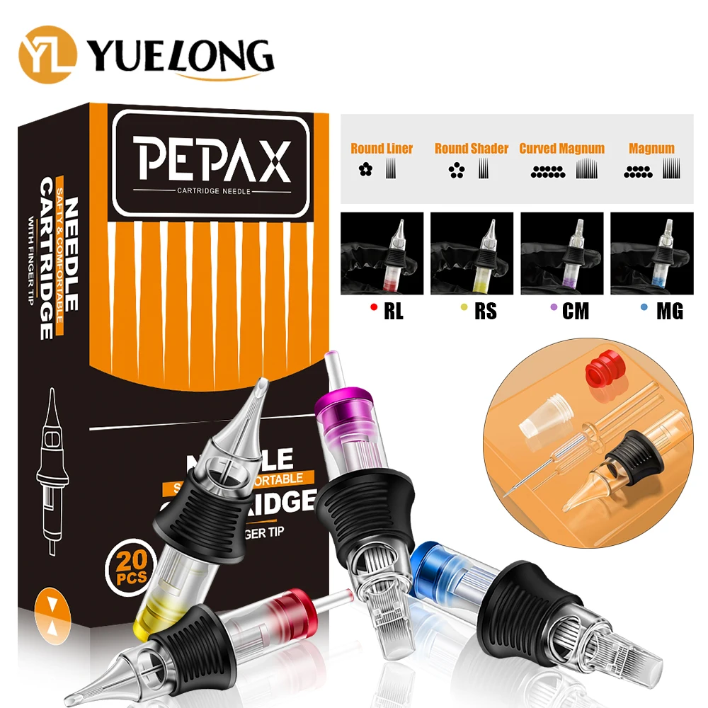 

20pcs PEPAX Tattoo Cartridge Needles 3/5/7/9/11RL RS M1 RM Silicone Cartridge Needles Safety Membrane for Cartridge Machines Pen