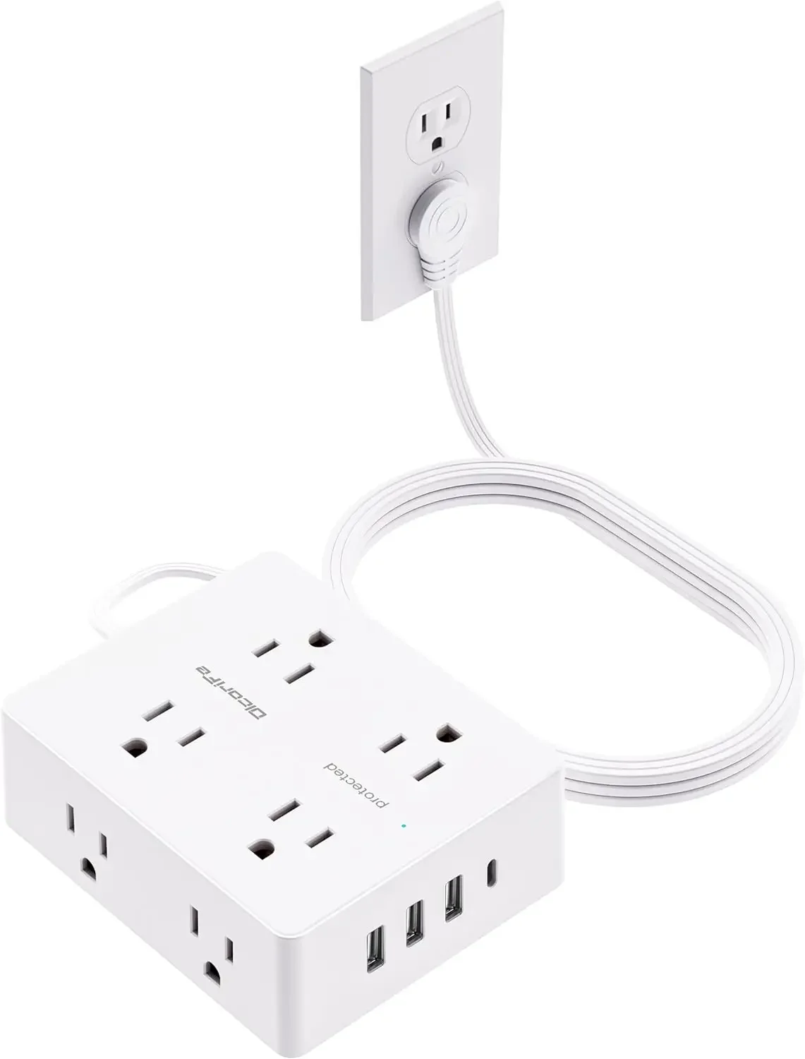 10ft Flat Cord Surge Protector With USB Ports