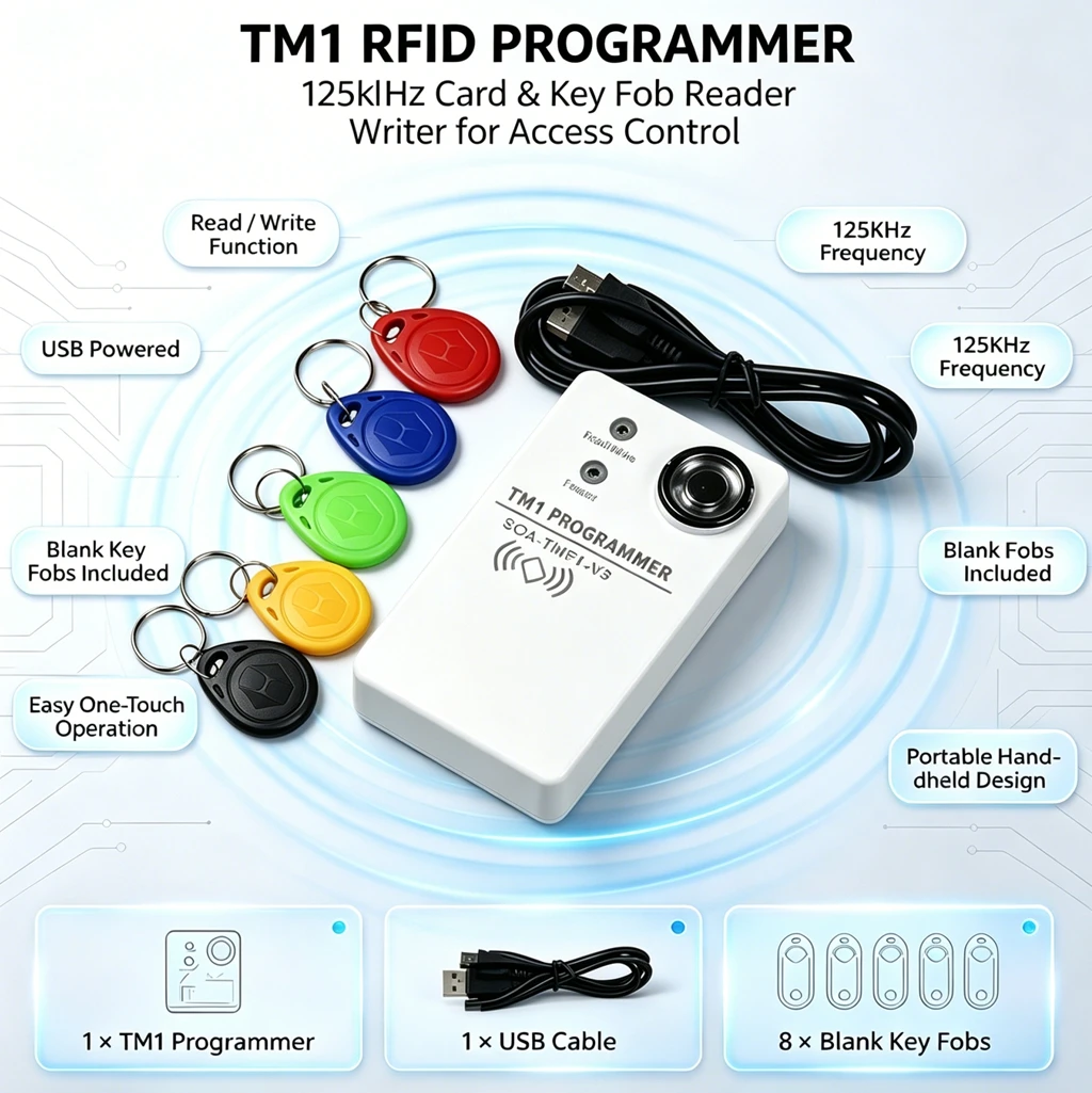 ERIKOLE TM1 RFID Copier Duplicator Handheld RW1990 TM1990 TM1990B Ibutton DS-1990A 125Khz EM4305 T5577 EM4100 TM Card Reader