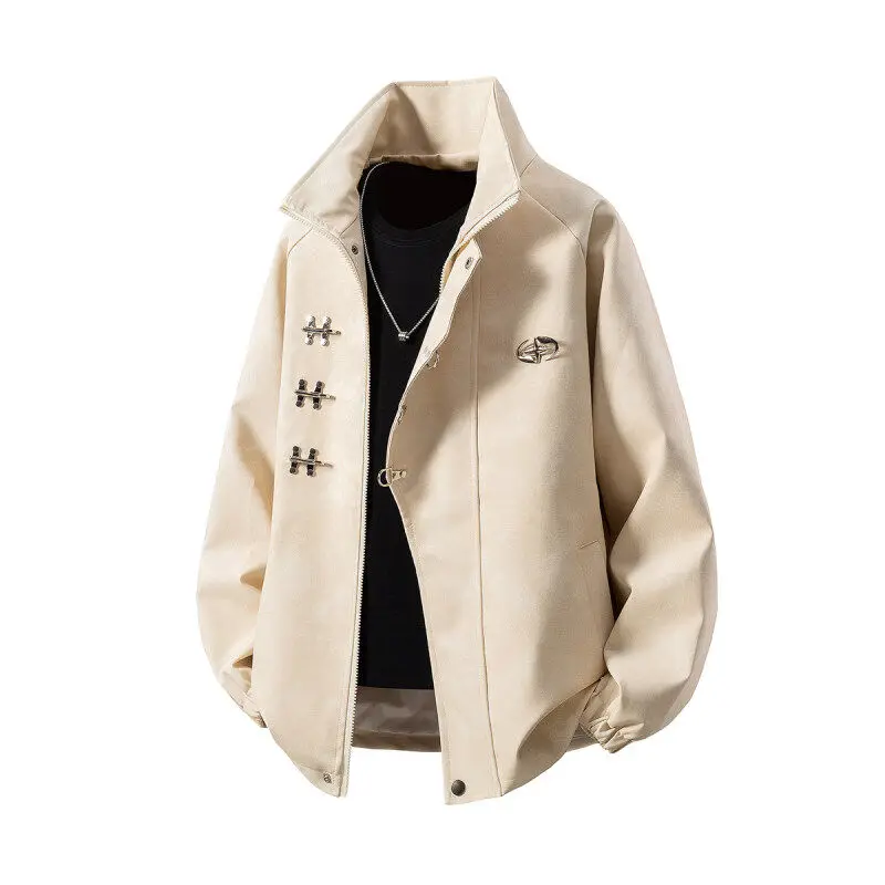 

Autumn and Winter Retro Airplane Buckle Detachable Brooch PU Leather Jackets Men's Loose Retro Sled Windproof Jackets with Lace