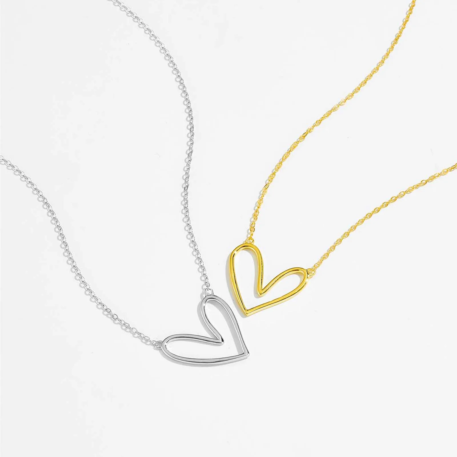 ANDYWEN 925 Sterling Silver Gold Plain Irregular Plain Heart Love Pendant Long Chain 2024 Party Fine Jewelry Spring Valentines — zdjęcie 4
