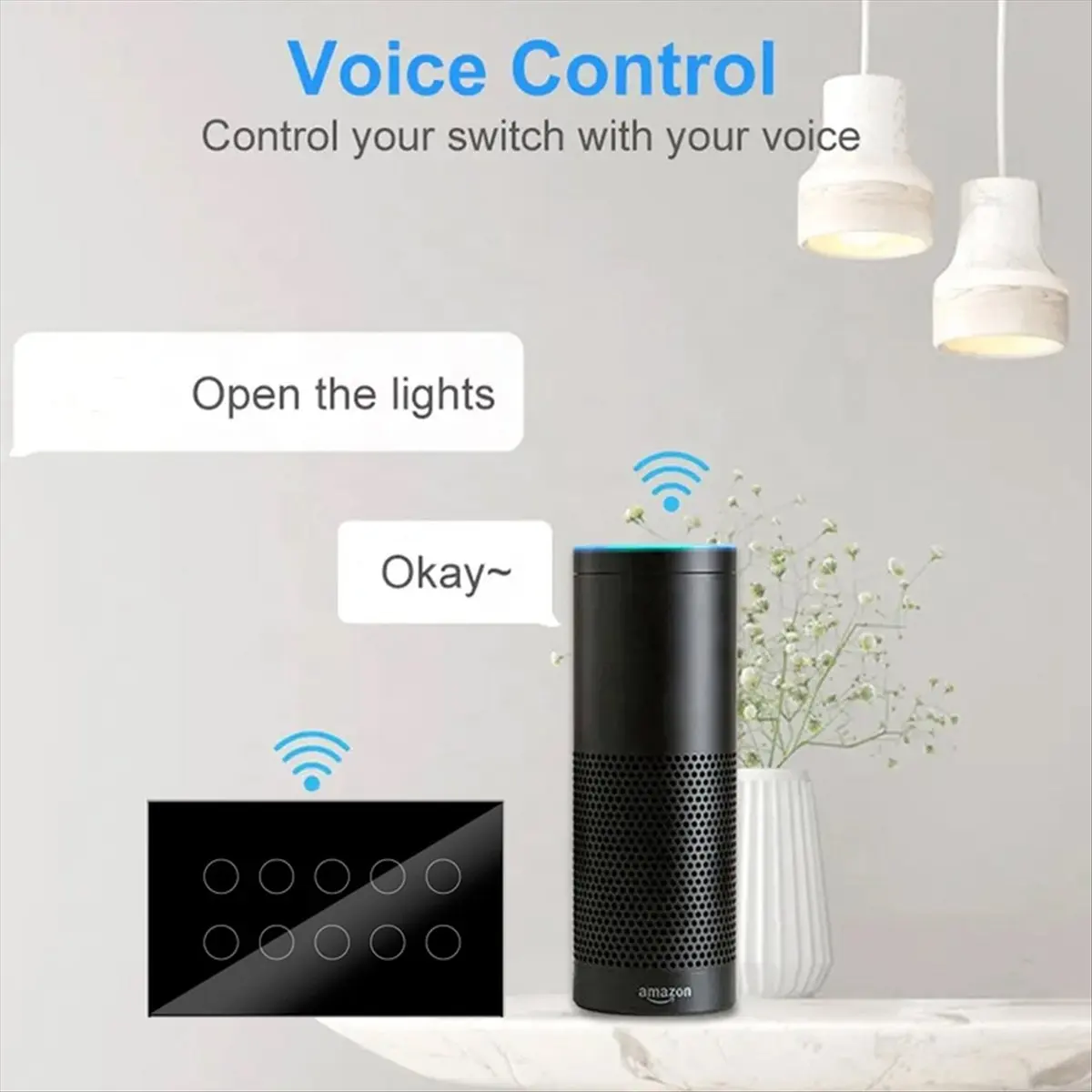 AAAE 10-Way Tuya Wifi Smart Touch Light Wall Switch Glass Panel App Compatible with Home Whole House Control