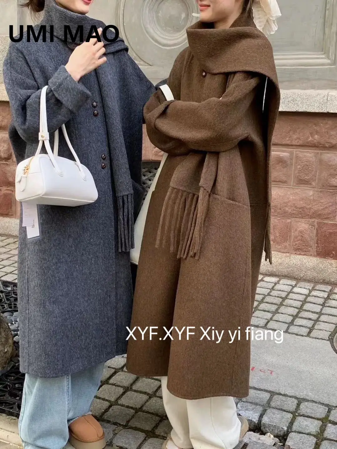 

UMI MAO Woolen Coat Winter New Scarf Style Double-Sided Cashmere Coat Women Mid-Length Loose Woolen Jackets Female Overcoat