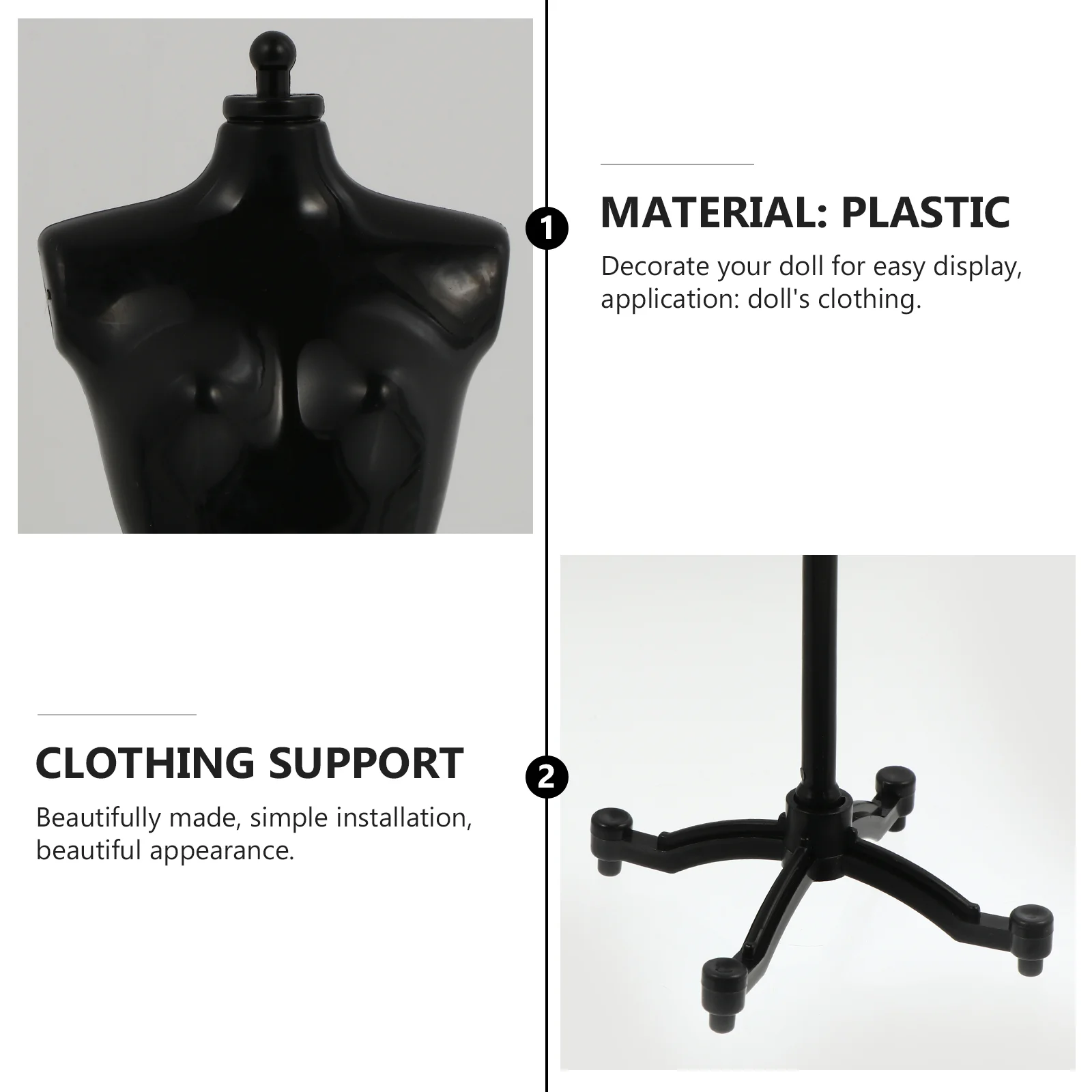 6 PCS Fashion Dolls Model Stand Skirt Support Small Half-length Mannequin Clothing House Accessory Black Dress Rack