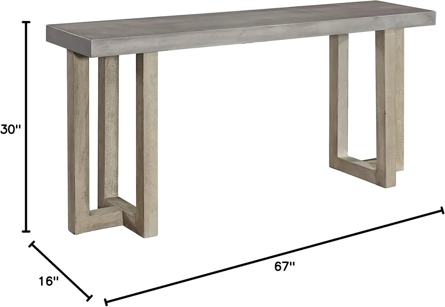 Wood Console Sofá Mesa com Faux Concrete Top