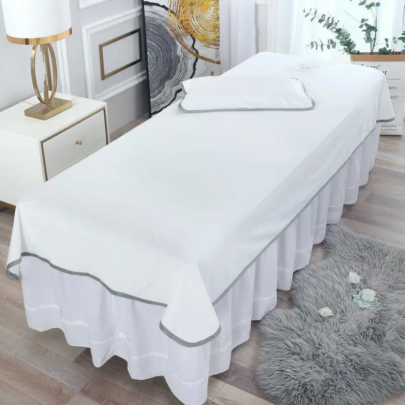 ملاءة مسطحة مخملية للتجميل بلون سادة ناعمة مع غطاء سرير بفتحة لسرير تدليك صالون التجميل