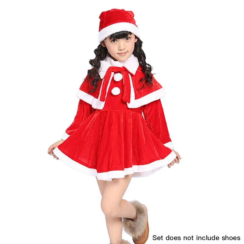 2022 New Christmas Costume For Kids Santa Claus Toddler Baby Red Xmas Clothes Party Red Dress Set Hat Included Christmas Dress