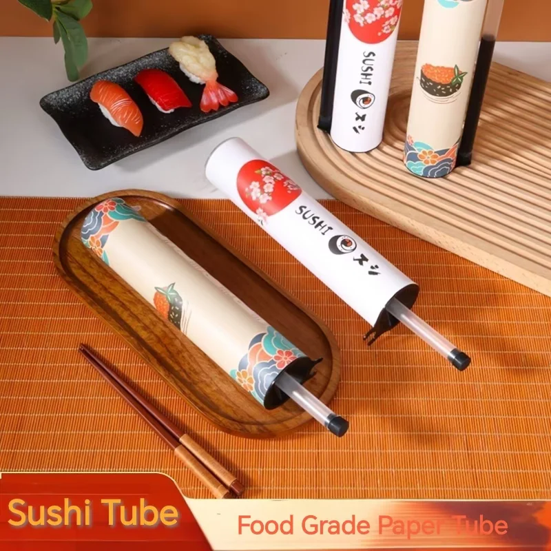 Circular Sushi Packaging Paper Can Food Grade Sushi Extrusion Shaping Mold Sushi Paper Bucket Bento Accessories Straw With Sauce