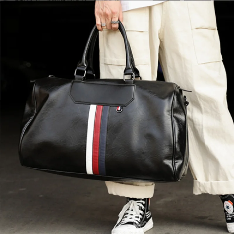 New Men's Large Capacity Fashion Business Travel Duffle Handbag High Quality Soft Leather Shoulder Bags Sports Fitness Totes