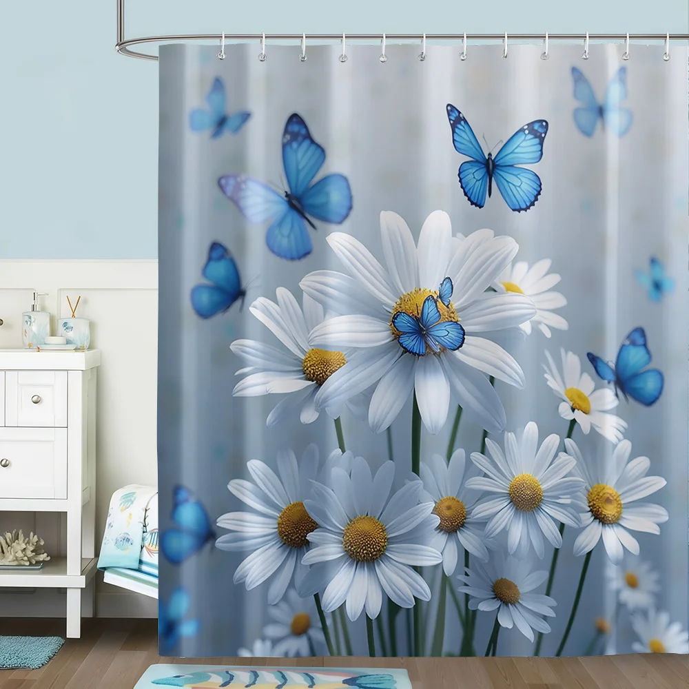 

Floral Butterfly Daisy Shower Curtain Liner Waterproof Bathroom Home Decor Polyester Curtain for Shower Curtain Bath Liners Deco